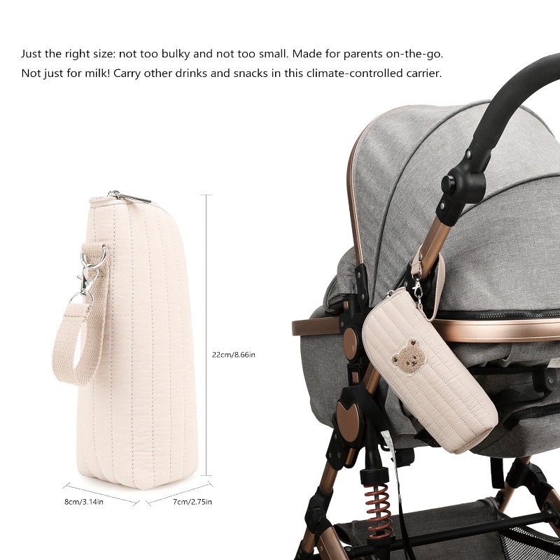 Thermal Storage Pouch Cute Bear Design Baby Bottle Tote Bag with Aluminum Foil Insulation and Stroller Hook