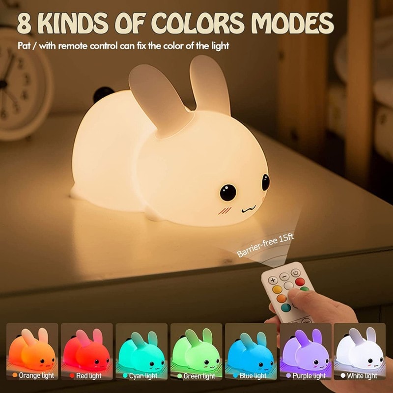 LED Rabbit Night Light Remote Control Dimmable RGB Silicone Bunny Lamp For Children Baby Toy Touch 1