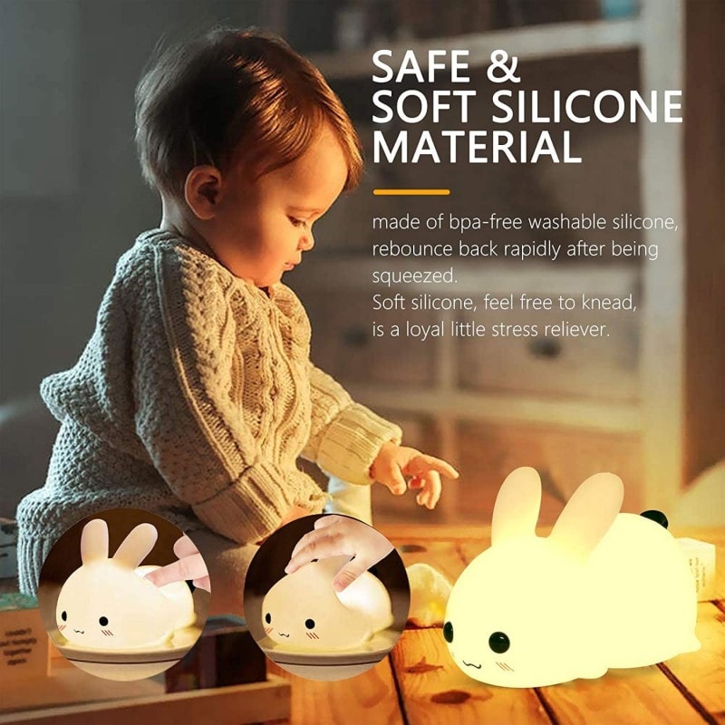 LED Rabbit Night Light Remote Control Dimmable RGB Silicone Bunny Lamp For Children Baby Toy Touch 2