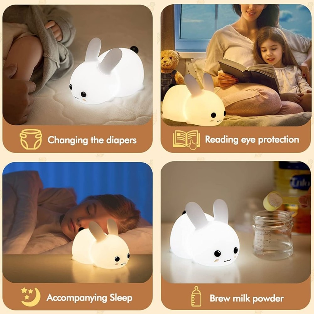 LED Rabbit Night Light Remote Control Dimmable RGB Silicone Bunny Lamp For Children Baby Toy Touch 4