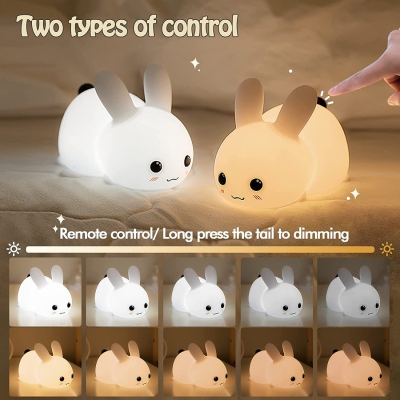 LED Rabbit Night Light Remote Control Dimmable RGB Silicone Bunny Lamp For Children Baby Toy Touch 5