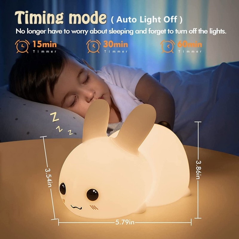 LED Rabbit Night Light Remote Control Dimmable RGB Silicone Bunny Lamp For Children Baby Toy Touch 6