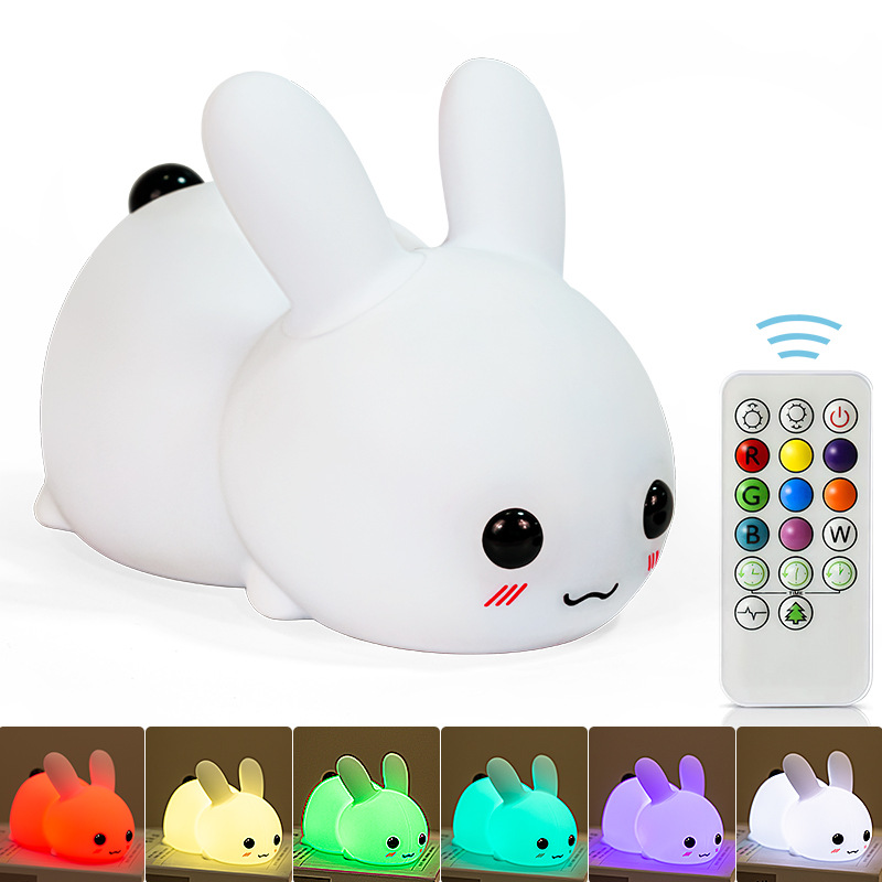 LED Rabbit Night Light Remote Control Dimmable RGB Silicone Bunny Lamp For Children Baby Toy Touch 7