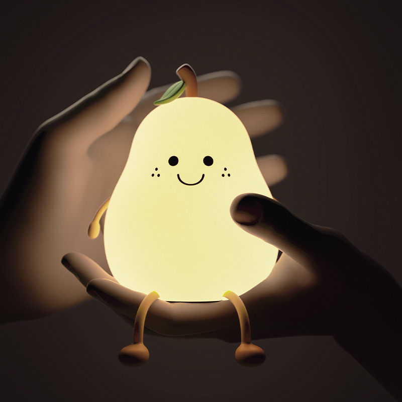Cute LED Pear Night Light USB Rechargeable Touch Silicone Table Lamp Bedroom Decoration Gift For Co 4