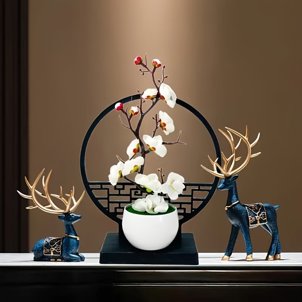 Artificial Plum Blossom Bonsai with Screen Base, Beautiful Tabletop Decor for Bedroom, Office, and Living Room Spaces