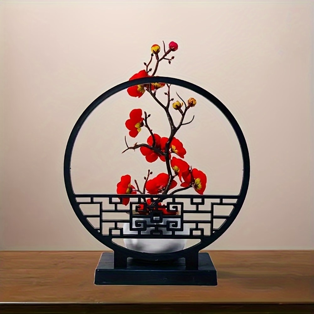Artificial Plum Blossom Bonsai with Screen Base, Beautiful Tabletop Decor for Bedroom, Office, and Living Room Spaces