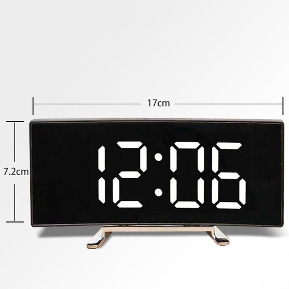 LED Large Screen Mirror Alarm Clock Creative Curved Electronic Clock Students Silent Multifunctiona 4