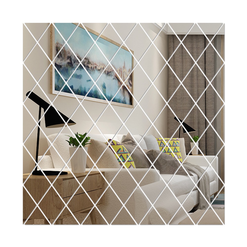 Acrylic 3D Diamond Splicing Mirror Wall Sticker, Removable Mirror Glass Sticker, Background Wall Decoration