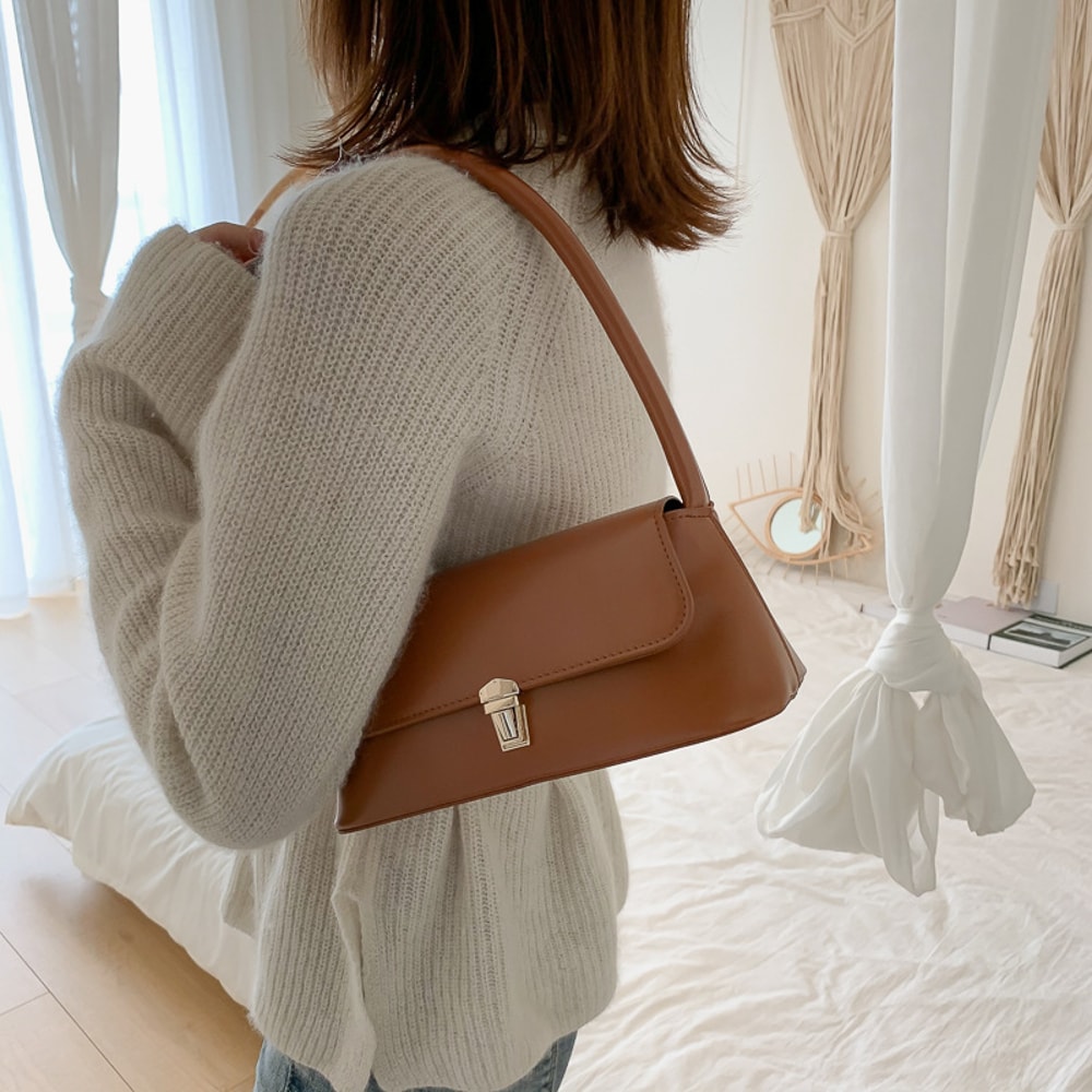 Vintage Underarm Bag, Fashion Retro Women's Shoulder Bag, Simple Solid Color Handbag