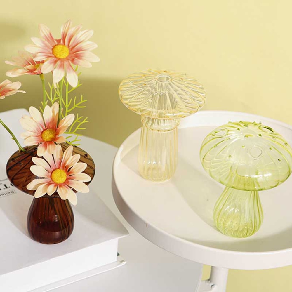 Transparent Glass Aromatherapy Vase Living Room Dining Room Colourful Mushroom Decor 1