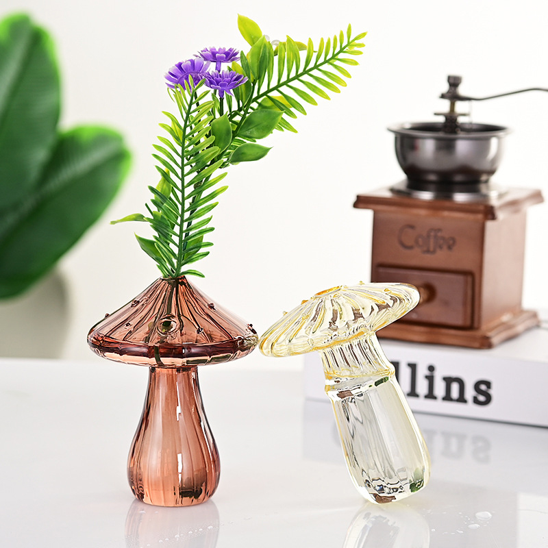 Transparent Glass Aromatherapy Vase Living Room Dining Room Colourful Mushroom Decor 2