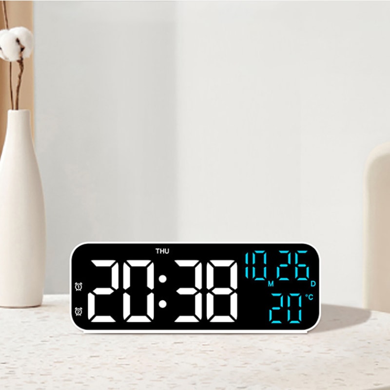 LED Digital Alarm Clock, Voice Control, Temperature and Date Display Night Mode Clock