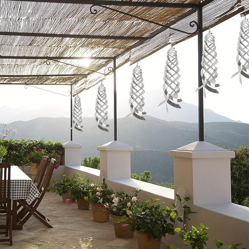 Silvery Mylar Bird Repellent Spiral Reflectors Hanging Garden Deterrents Scares Woodpeckers Pigeons 1