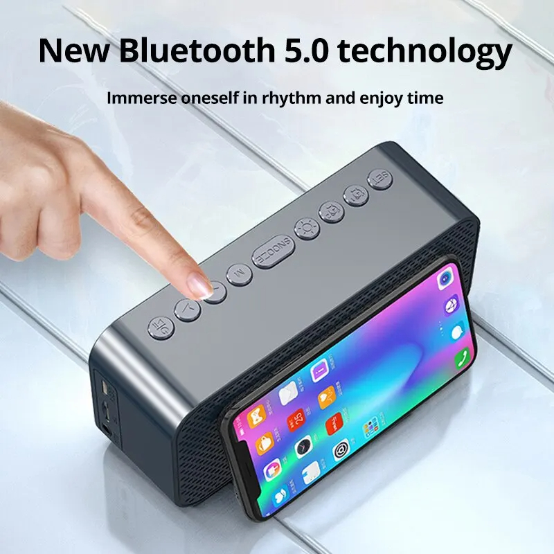 LED Digital Alarm Clock With Bluetooth Mirror Speaker Bedroom Tabletop Display FM Radio Temperature 3