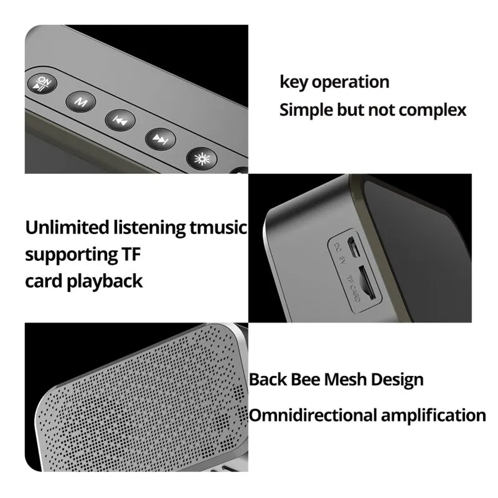 LED Digital Alarm Clock With Bluetooth Mirror Speaker Bedroom Tabletop Display FM Radio Temperature 5