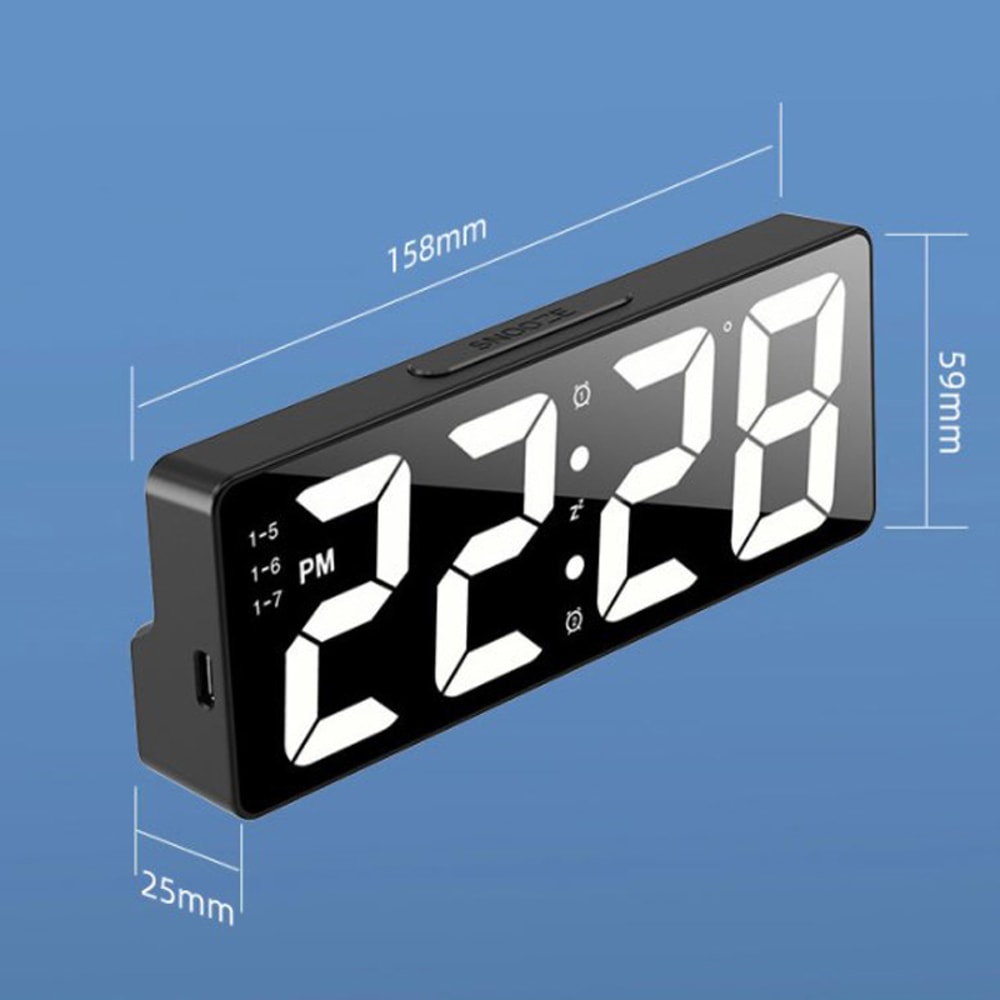 Electronic Desktop LED Clock, Living Room Bedroom Alarm Clock with Temperature Display and Adjustable Brightness