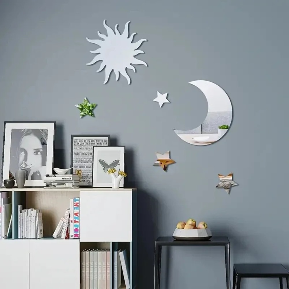 Ramadan Kareem Decor Star And Moon Wall Sticker Mirror Combination Bedroom And Living Room Holiday 0