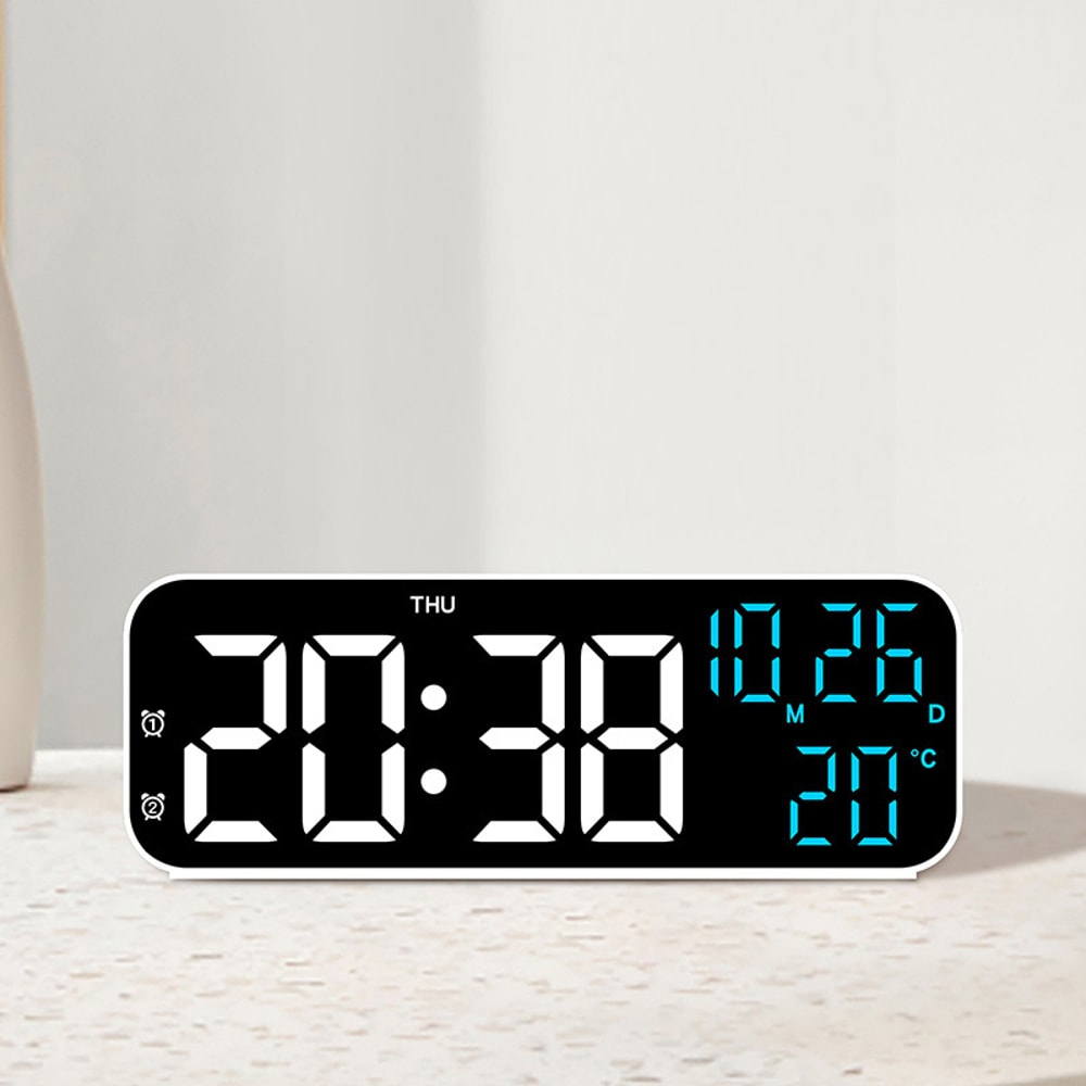 Multifunction LED Digital Alarm Clock Voice Control Temperature And Date Display Day Of Week Night 0