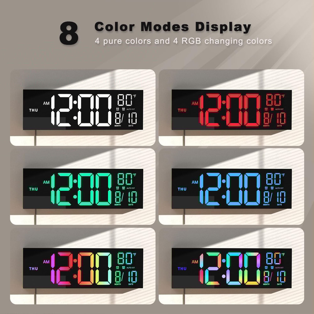Big Digital Wall Clock LED Display With Remote Color Options Alarm DST Temperature Display Home Kit 3