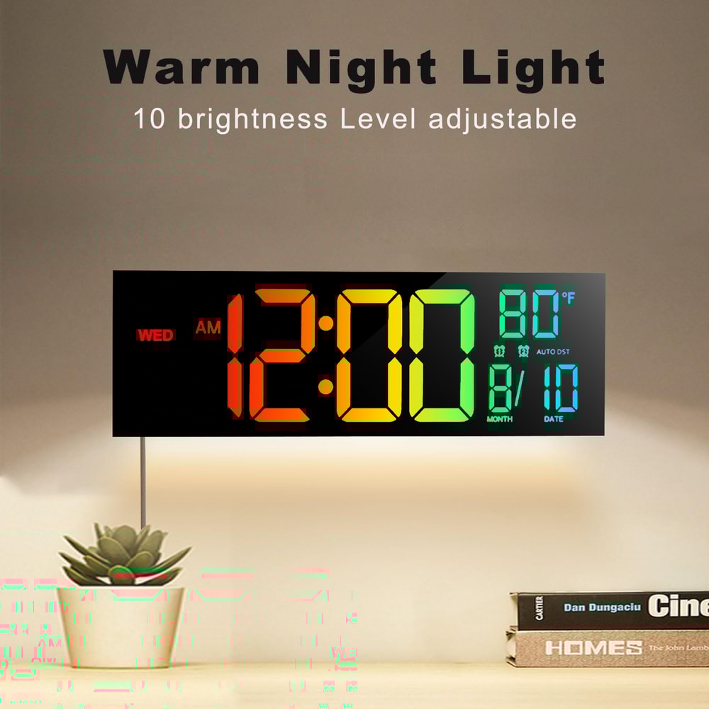 Big Digital Wall Clock LED Display With Remote Color Options Alarm DST Temperature Display Home Kit 1