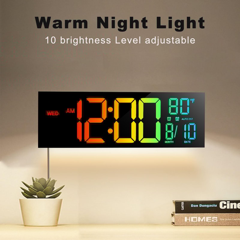 Big Digital Wall Clock LED Display With Remote Color Options Alarm DST Temperature Display Home Kit 1