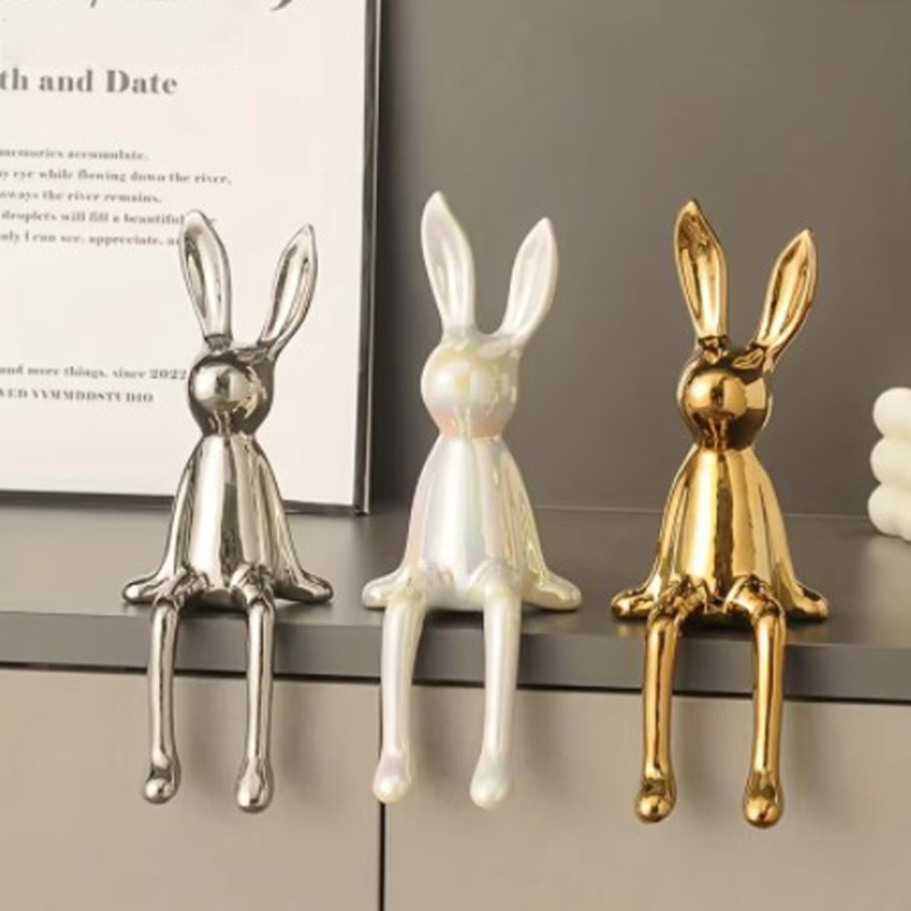 Ceramic LongEared Rabbit Ornament Creative Home Decoration Living Room Bedroom Office Art Light Lux 0