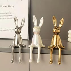 ceramic long-eared rabbit ornament, creative home decoration, living room bedroom office art, light luxury aesthetics