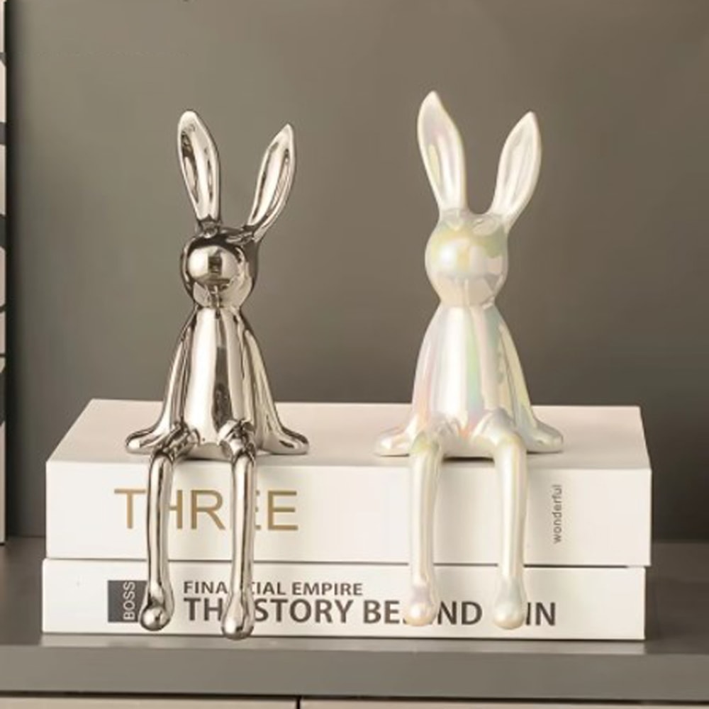 Ceramic LongEared Rabbit Ornament Creative Home Decoration Living Room Bedroom Office Art Light Lux 1
