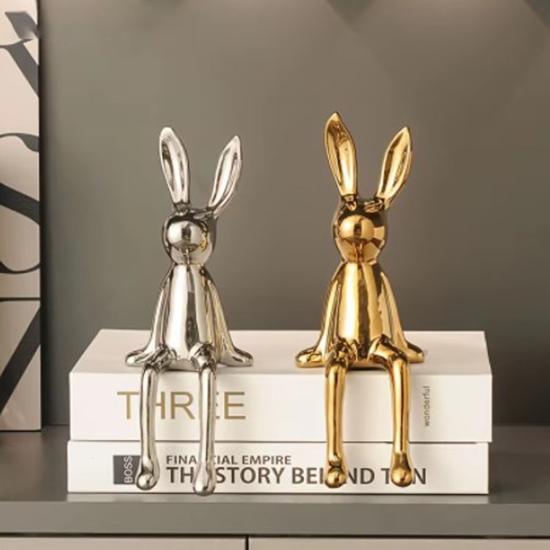Ceramic LongEared Rabbit Ornament Creative Home Decoration Living Room Bedroom Office Art Light Lux 3