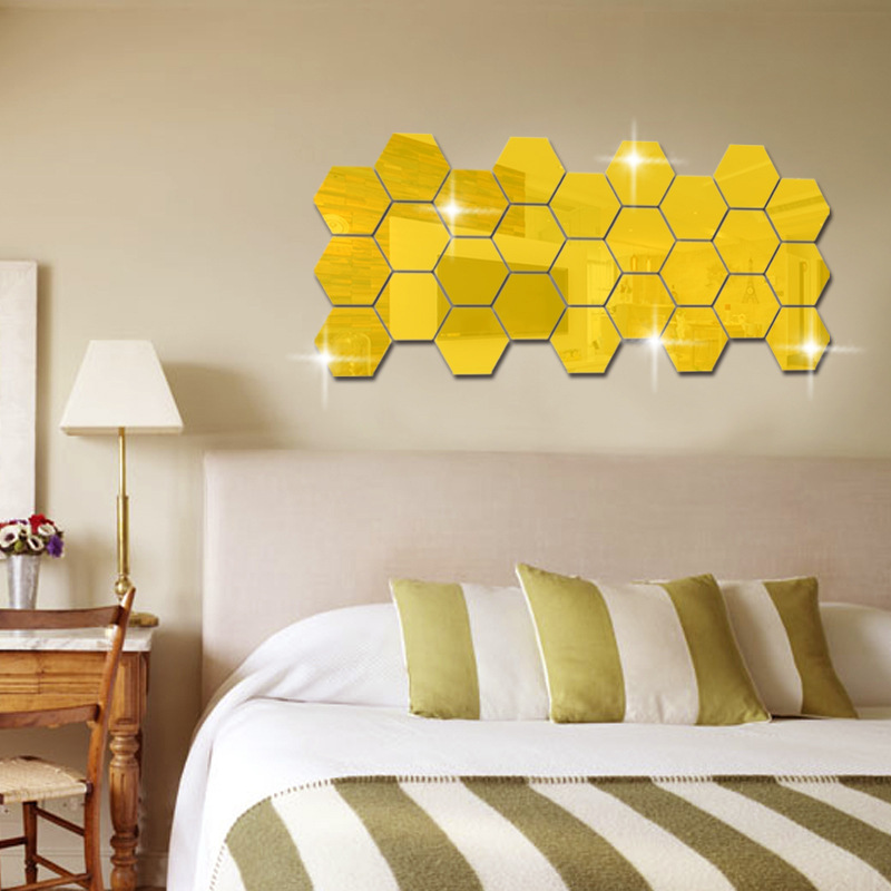 Acrylic Mirror Wall Stickers Selfadhesive TV Background Hexagonal Wall Stickers Living Room Home De 0