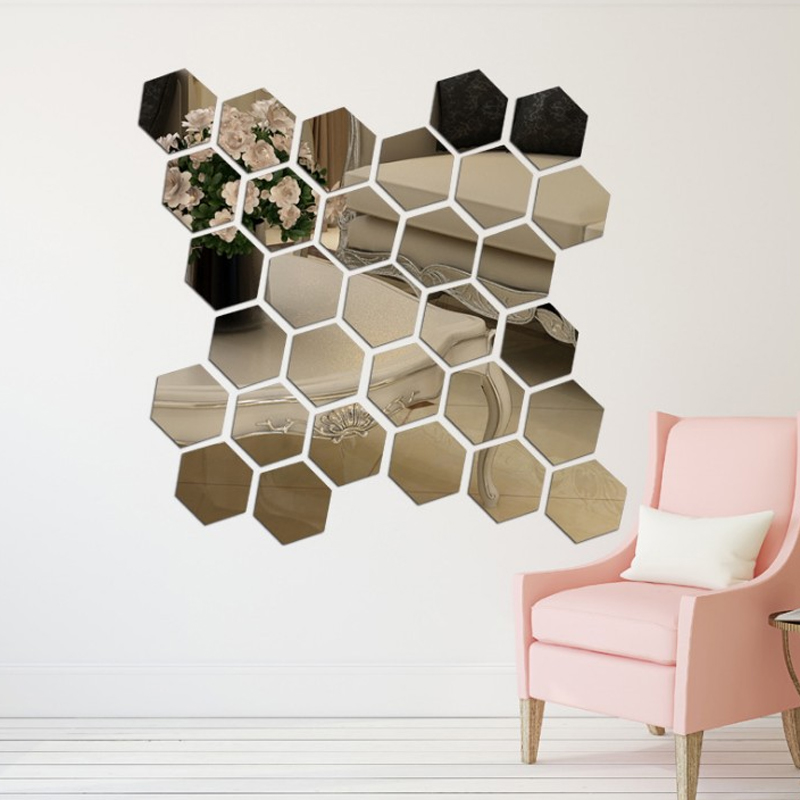 Acrylic Mirror Wall Stickers Selfadhesive TV Background Hexagonal Wall Stickers Living Room Home De 2