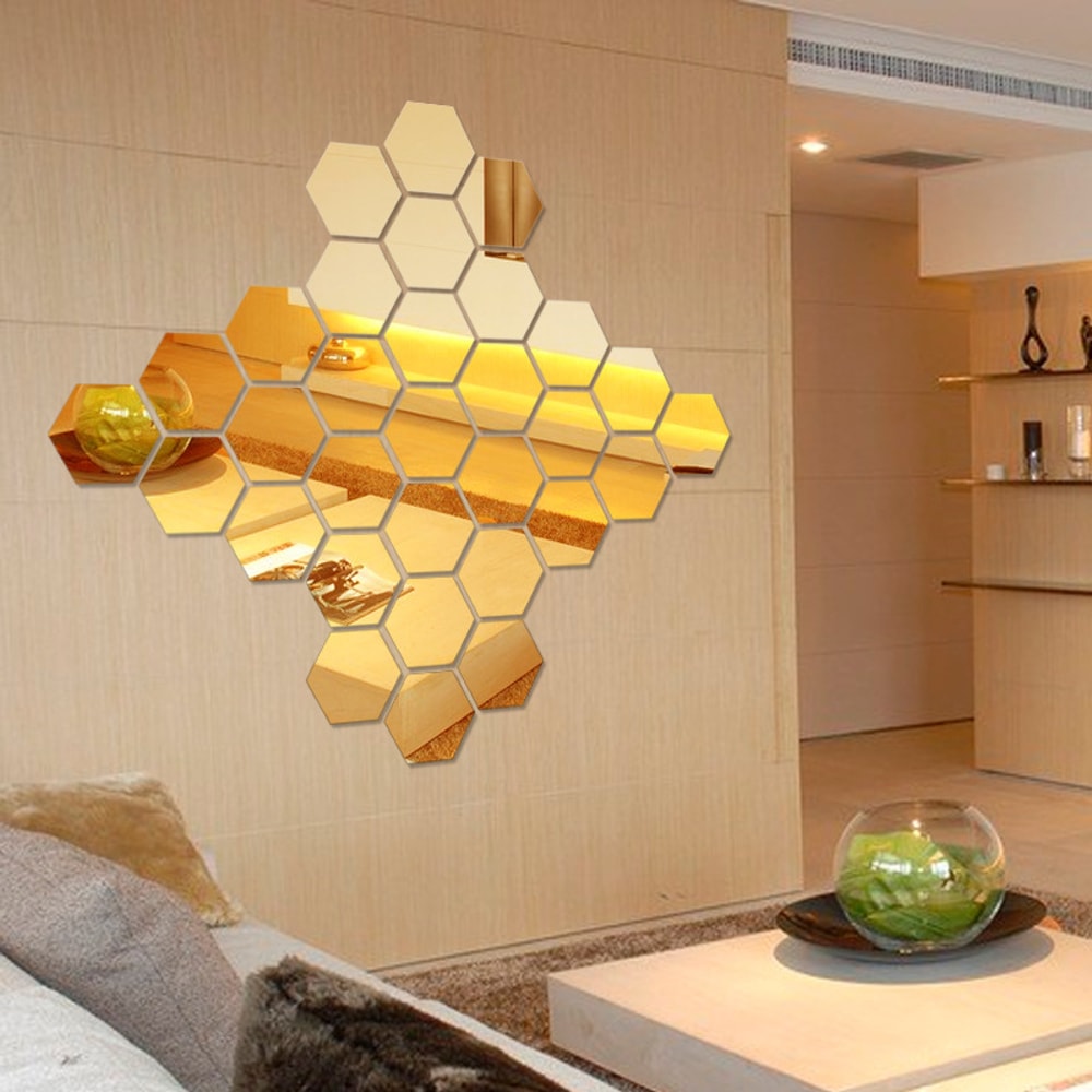 Acrylic Mirror Wall Stickers Selfadhesive TV Background Hexagonal Wall Stickers Living Room Home De 4