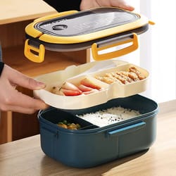 high capacity layer bento lunch box, microwave safe and leakproof, with spoon and fork for office or camping