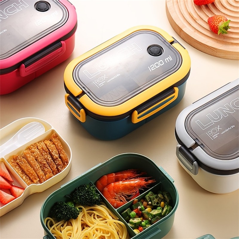 High Capacity Layer Bento Lunch Box Microwave Safe And Leakproof With Spoon And Fork For Office Or 2