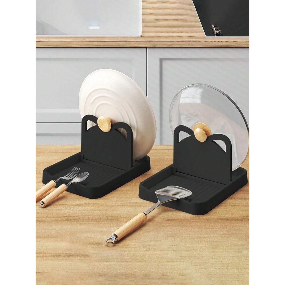 Pan Pot Lid Holder Stand Multifunctional Cover Rack Spoon Rest Pot Lid Spatula Storage Shelf For Ki 4