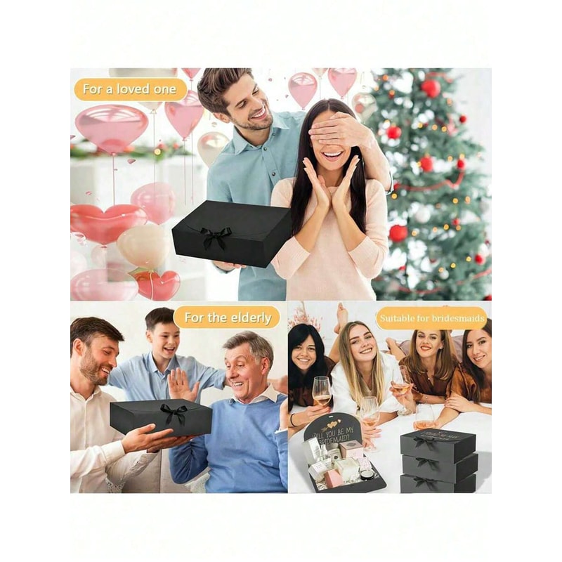 Bridesmaid Proposal Box With Ribbon Black Gift Box With Lid Wedding Packaging Box Groomsmen Proposa 2