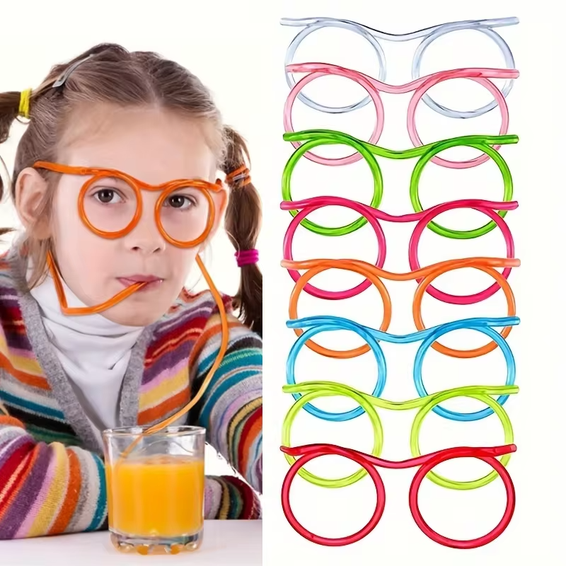 Soft PVC Funny Straw Glasses Kids Party Supplies Flexible Drinking Straws Creativity Toy Bar Suppli 4