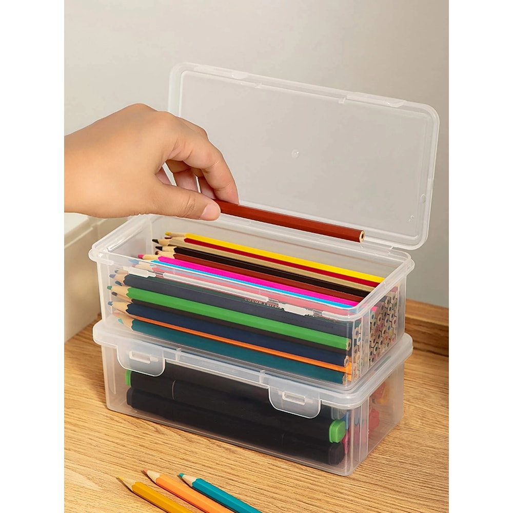 Pencil Case Box Transparent Plastic For Students Sundries Storage And Supplies Box 4