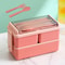 Microwave Bento Box for Kids Double Layer Food Storage Container with Fork Spoon Dinnerware Set