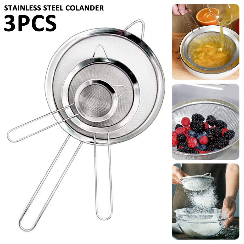 Stainless Steel Fine Mesh Food Strainer Sifter For Baking With Handle Flour Sieve And Juice Soy Mil 0