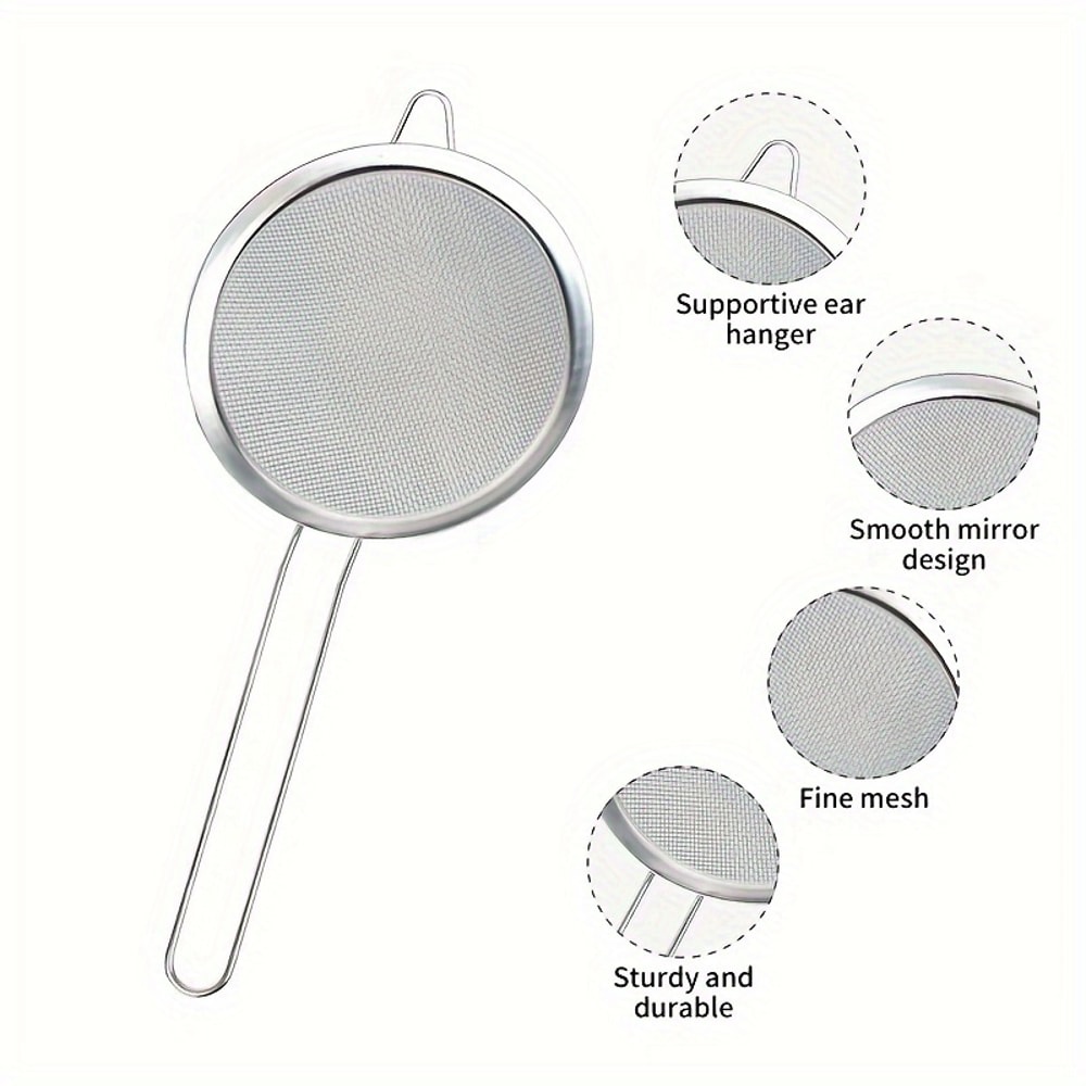 Stainless Steel Fine Mesh Food Strainer Sifter For Baking With Handle Flour Sieve And Juice Soy Mil 5