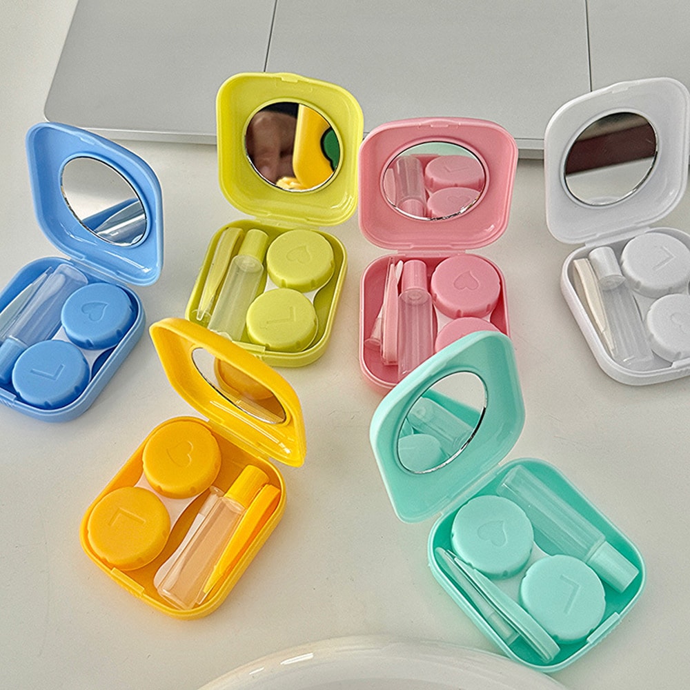 Solid Color Portable Contact Lens Case Travel Kit With Tweezer Suction Stick Mini Soaking Storage B 0