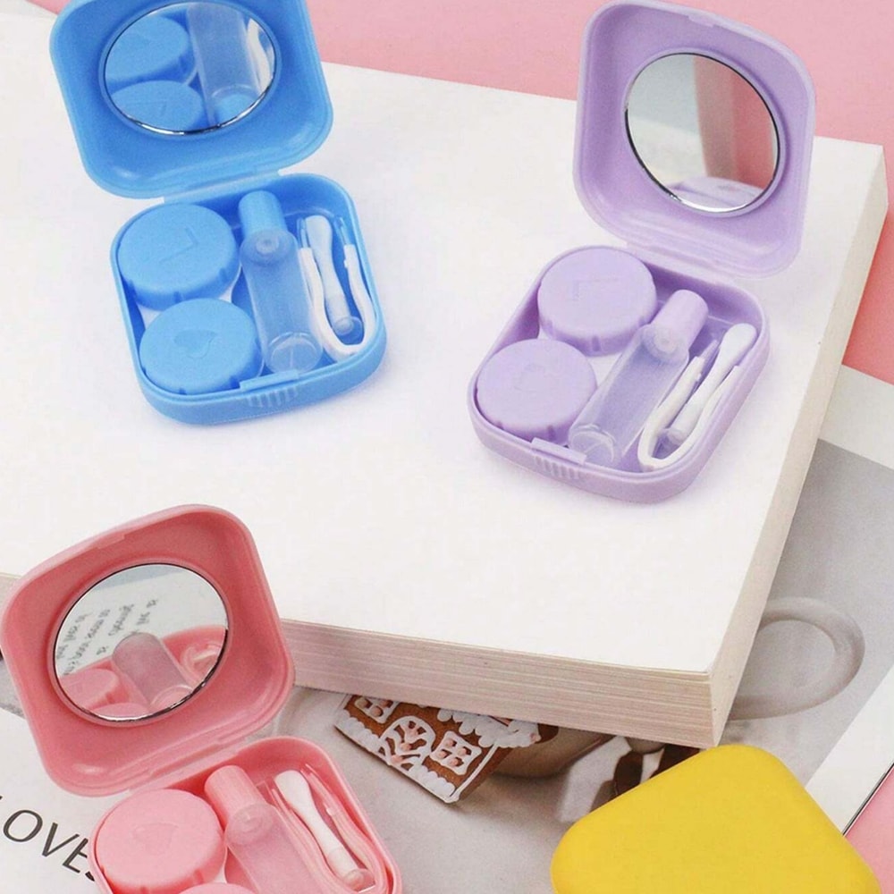 Solid Color Portable Contact Lens Case Travel Kit With Tweezer Suction Stick Mini Soaking Storage B 1