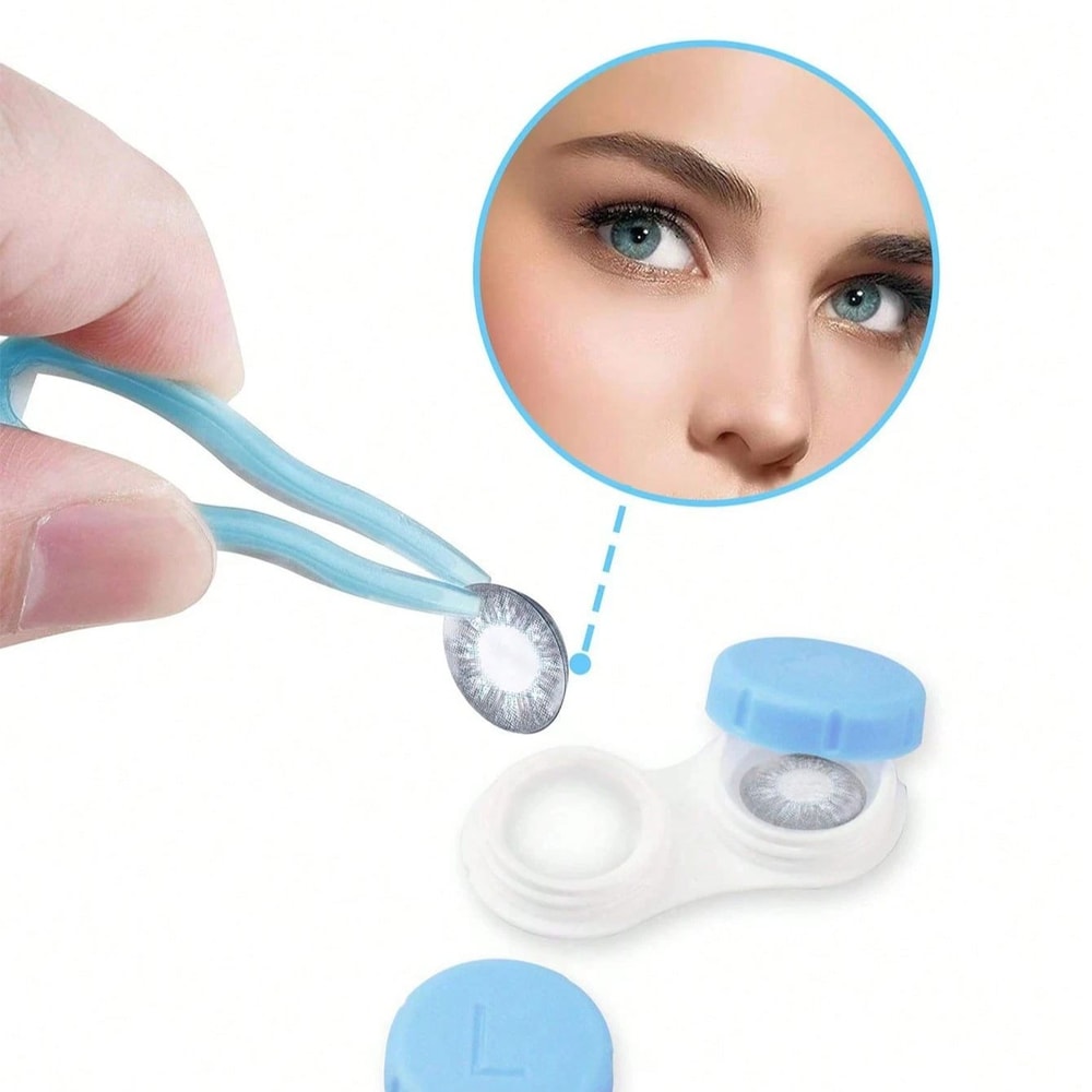 Solid Color Portable Contact Lens Case Travel Kit With Tweezer Suction Stick Mini Soaking Storage B 3