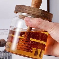 glass honey jar with wooden cover airtight advanced honey pot and mixing rod
