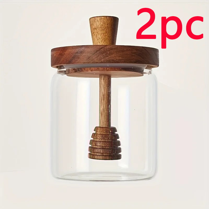 Glass Honey Jar With Wooden Cover Airtight Advanced Honey Pot And Mixing Rod 7
