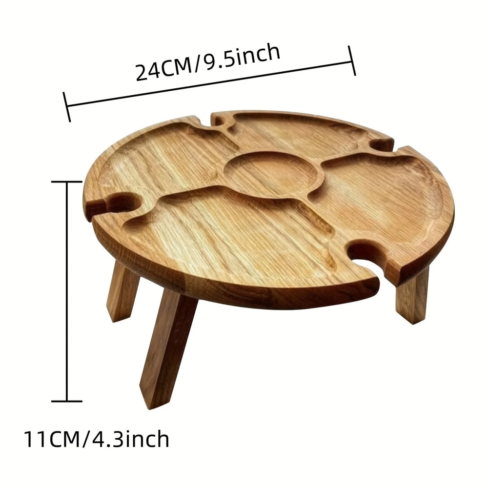 Wooden Folding Picnic Table With Glass Holder Round Desk Collapsible Wine Glass Rack For Outdoor Ga 5