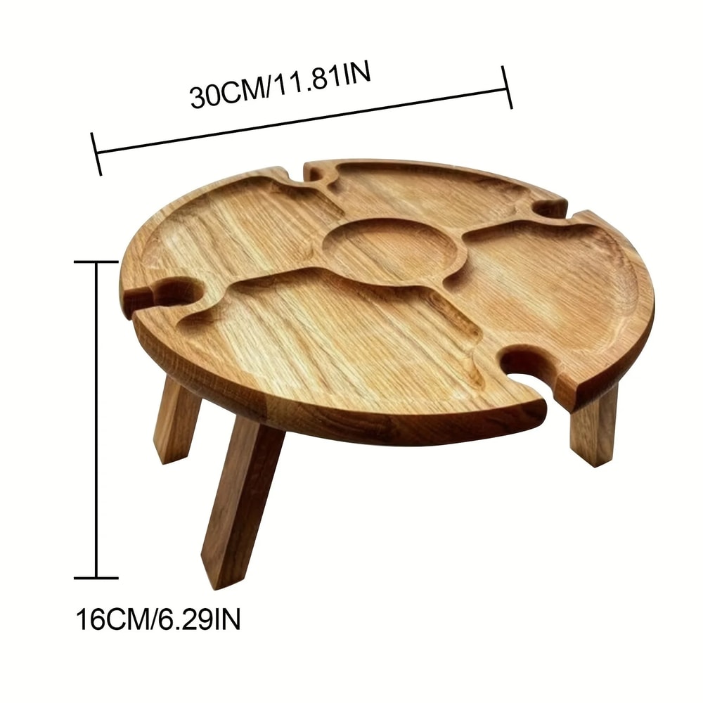 Wooden Folding Picnic Table With Glass Holder Round Desk Collapsible Wine Glass Rack For Outdoor Ga 6