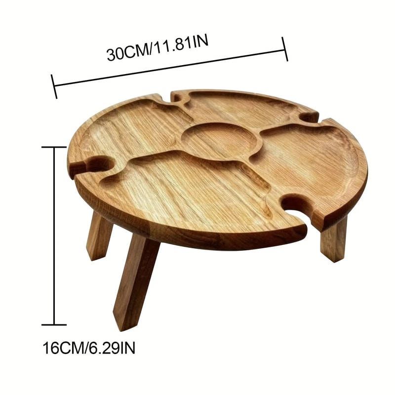 Wooden Folding Picnic Table With Glass Holder Round Desk Collapsible Wine Glass Rack For Outdoor Ga 6