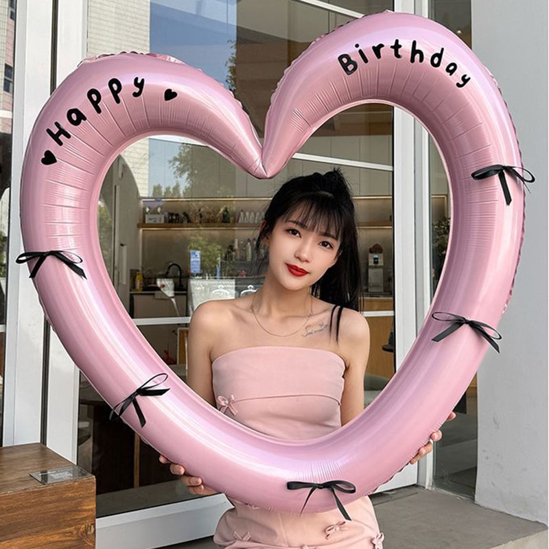 Happy Birthday Heart Photo Frame Balloon With Bowknot Stickers For Girls Valentines Day Party Photo 2